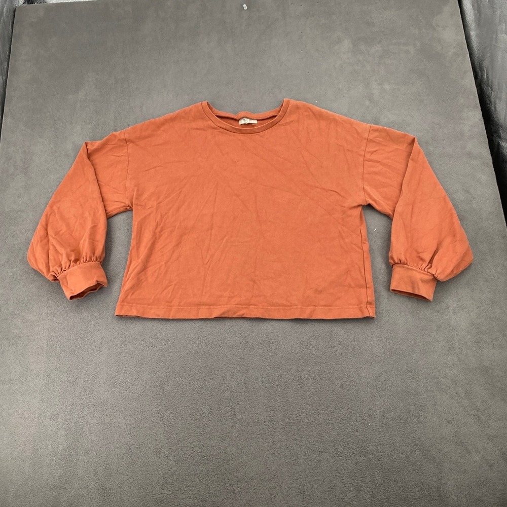 Madewell Womens Large Burnt Orange Puff Sleeve Cotton Crewneck T-Shirt Top